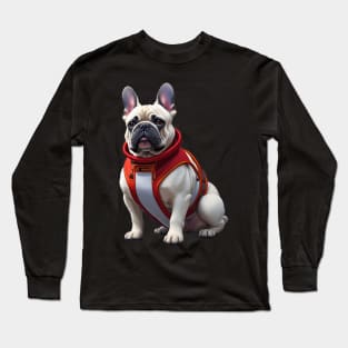 Sassy Frenchie in Red Turtleneck Long Sleeve T-Shirt